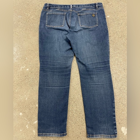 Michael Kors Medium Blue Wash Gold Button Logo Accent Skinny Denim Jeans size 14 - Picture 8 of 15